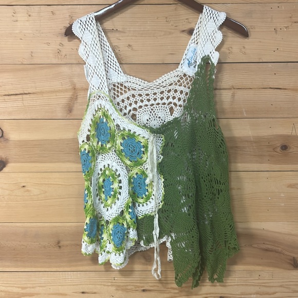 Vintage handmade lace lagenlook layering Gypsy boho bohemian top tank vest Large - Picture 13 of 15